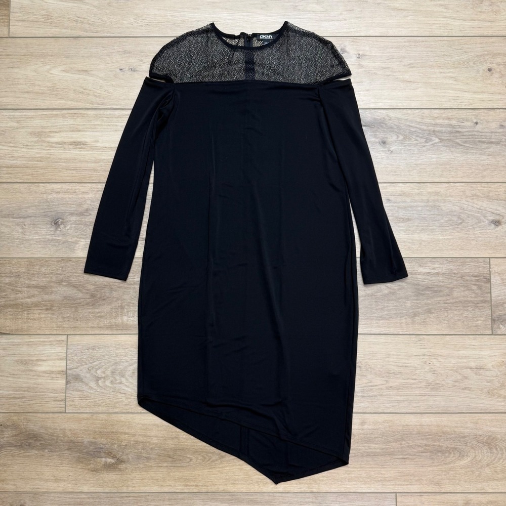 DKNY Womens Black Cold Shoulder Mesh Long Sleeve Dress Whimsigoth Large‎